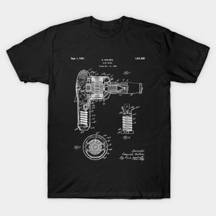 Hair Drier Patent - Salon Art - Black Chalkboard T-Shirt